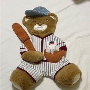 Plush Baseball Bear wall decor 3D in Brown with Blue Cap